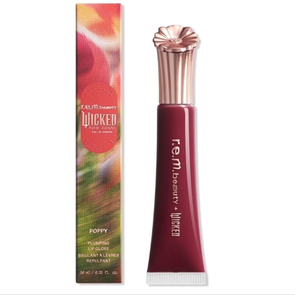 r.e.m. beauty x Wicked: For Good Poppy Plumping Lip Gloss Plum Petals. BNIB